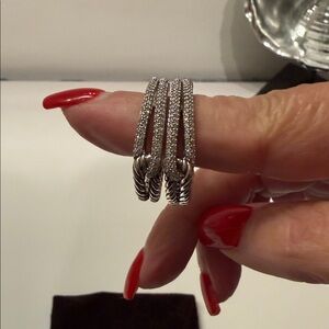 Sterling Silver Triple Band Pave Ring - Silver